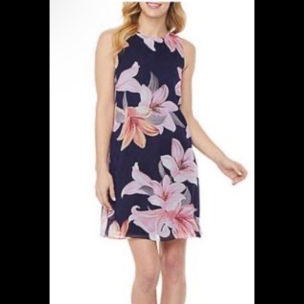Jessica Howard Navy Tropical Mini Dress Sleeveless Dress